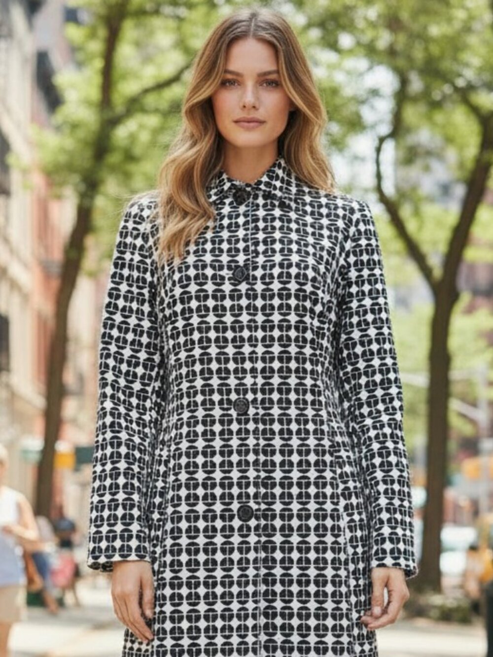 NINE WEST Black White Topper Long Jacket XS Peacoat Driving Coat Retro Mod Vibe